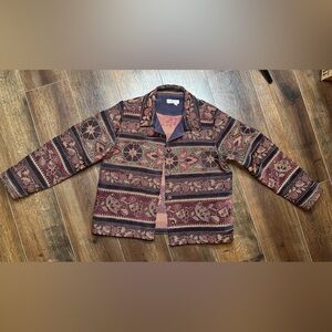 Vintage Fall Coldwater Creek Embroidered Tapestry Jacket